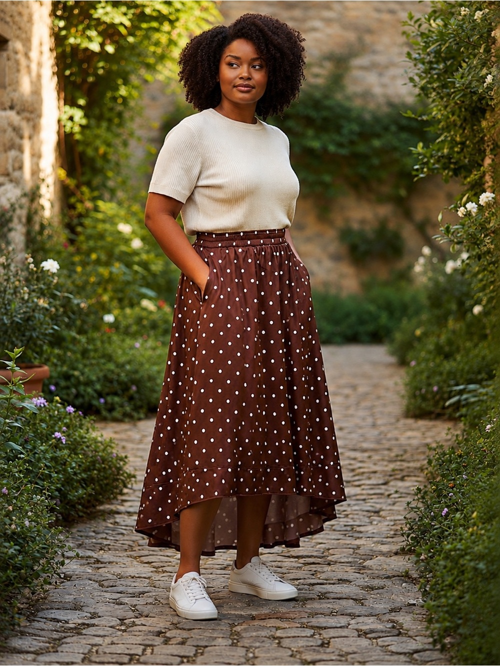 torrid Brown Polka Dot High-Low Skirt with Pockets